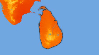 Stereografik projeksiyondaki yıllık sıcaklık haritasında Sri Lanka alanı - koyu parlak dış hatlı raster tabakalarının ham bileşimi
