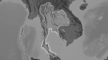 Stereografik projeksiyondaki bilek yüksekliği haritasında Tayland bölgesi - ışık saçan ana hatlı raster tabakalarının ham bileşimi