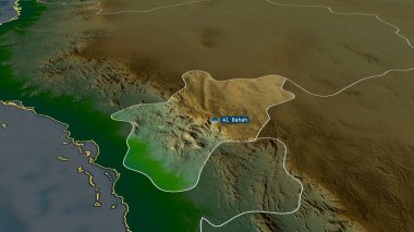 Al Bahah - region of Saudi Arabia zoomed and highlighted with capital. Main physical landscape features. 3D rendering clipart