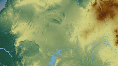 Timbuktu, Mali bölgesi. Göller ve nehirlerle renkli rahatlama. Ülke alanına göre şekillendirilmiş. 3B görüntüleme