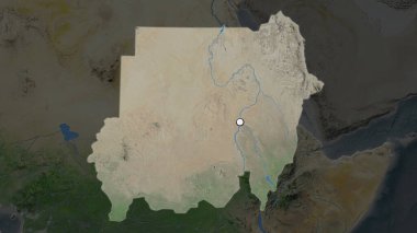 Sudan 'ın vurgulanmış bölgesi. Mahallesinin doyumsuz haritasında sermaye noktası var. Uydu görüntüleri