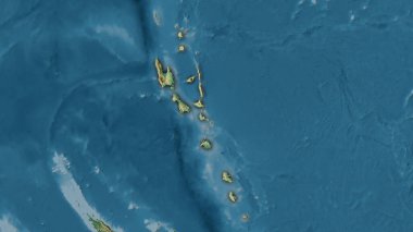 Stereografik projeksiyondaki topografik yardım haritasında Vanuatu bölgesi - koyu parlak dış hatlı raster tabakalarının ham bileşimi