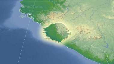Sierra Leone ve mahallesi. Uzak eğimli perspektif - şekil parlıyordu. renk fiziksel haritası