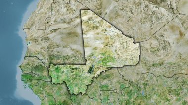 Stereografik projeksiyondaki D uydusundaki Mali bölgesi - koyu parlak dış hatlı raster tabakalarının ham bileşimi