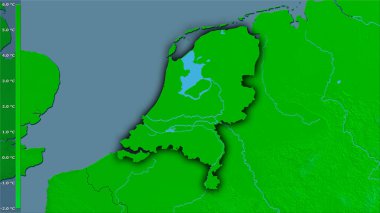 Efsanevi stereografik projeksiyonda Hollanda bölgesinin en soğuk çeyreğinin ortalama sıcaklığı - koyu parlak dış hatlı raster tabakalarının ham bileşimi