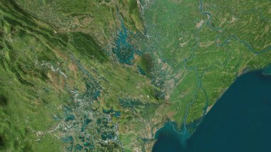 Ninh Binh, Vietnam vilayeti. Uydu görüntüleri. Ülke alanına göre şekillendirilmiş. 3B görüntüleme