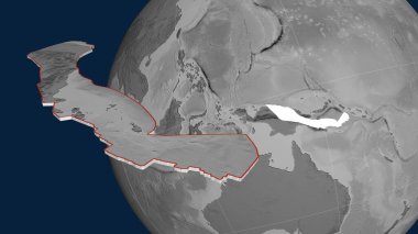 Woodlark tektonik plakası yayıldı ve dünyaya karşı sunuldu. Gri tonlama yükseklik haritası. 3B görüntüleme