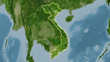 Stereografik projeksiyondaki B uydusundaki Vietnam bölgesi - ışık saçan ana hatlı raster tabakalarının ham bileşimi