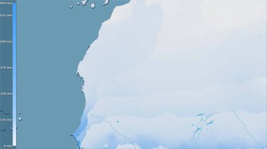 Efsanevi stereografik projeksiyondaki Moritanya bölgesindeki en sıcak çeyrekliğin yağışı - raster tabakalarının ham bileşimi