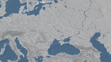 Ukrayna ve komşuları. Uzak eğimli perspektif - özet yok. Gri tonlama yükseklik haritası