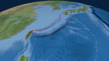 Okinawa tektonik plakası tüm dünyaya yayılmıştı. Uydu görüntüleri. 3B görüntüleme