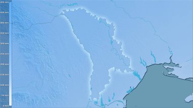 Efsanevi stereografik projeksiyonda Moldova bölgesinin en sıcak çeyreğinin yağışı - ışığın parladığı ana hatlı raster tabakalarının ham bileşimi
