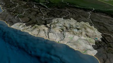 Arequipa - Peru bölgesi yakınlaştırıldı ve altı çizildi. Uydu görüntüleri. 3B görüntüleme
