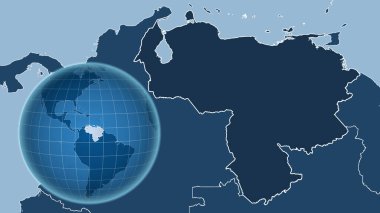 Venezuela 'da. Zoom haritasına karşı ülkenin şekline sahip bir dünya. Sadece şekiller - kara / okyanus maskesi