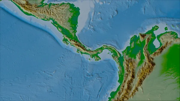 Физической Карте Панамская Тектоническая Плита Изображена Виде Косой Трансформации Сырой — стоковое фото