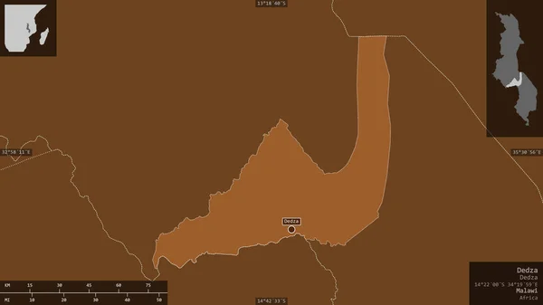 マラウィのデデザ地区 湖や川でパターン化された固体 有益なオーバーレイとその国の領域に対して提示形状 3Dレンダリング — ストック写真