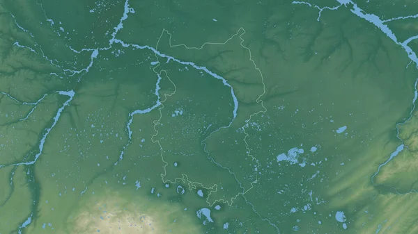 Omsk Region Russia Colored Relief Lakes Rivers Shape Outlined Its — Stock Photo, Image