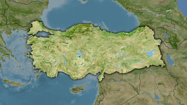 Uydu Üzerindeki Türkiye Alanı Stereografik Projeksiyondaki Bir Harita Koyu Renkli — Stok fotoğraf