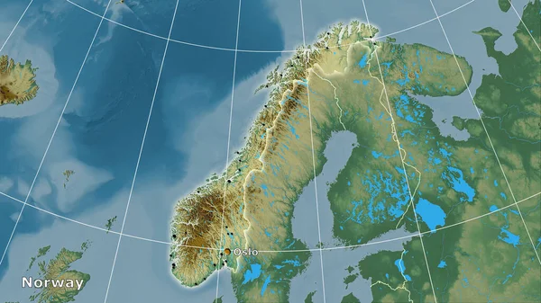 Área Noruega Mapa Topográfico Relevo Projeção Estereográfica Composição Principal — Fotografia de Stock