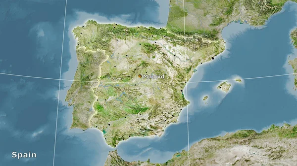 Spanien Auf Dem Satelliten Eine Karte Der Stereographischen Projektion Hauptkomposition — Stockfoto