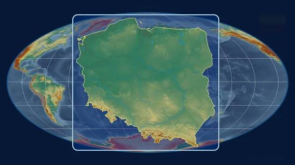 Zoomed View Poland Outline Perspective Lines Global Map Mollweide Projection — Stock Photo, Image