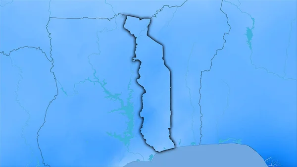 Stereografik Projeksiyondaki Yıllık Yağış Haritasında Togo Alanı Koyu Parlak Çizgili — Stok fotoğraf