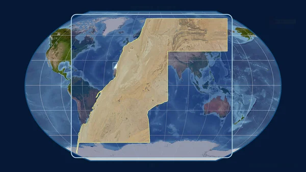 Zvětšený Pohled Západní Saharu Perspektivními Liniemi Proti Globální Mapě Projekci — Stock fotografie
