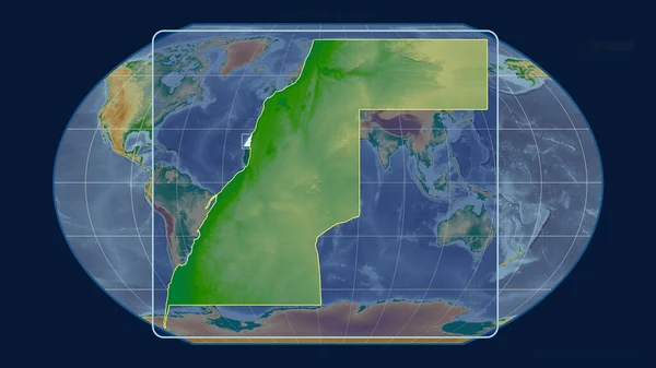 Vista Ampliada Traço Saara Ocidental Com Linhas Perspectiva Contra Mapa — Fotografia de Stock