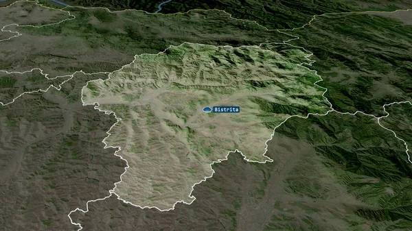 Bistrita Nasaud 罗马尼亚的一个县扩大了规模 并以首都为重点 卫星图像 3D渲染 — 图库照片