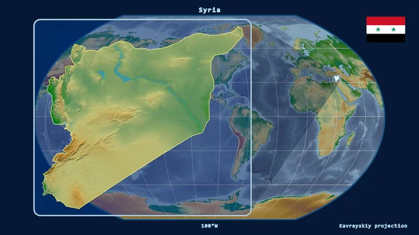 Увеличенный Вид Сирию Перспективными Линиями Против Глобальной Карты Каврайском Прогнозе — стоковое фото