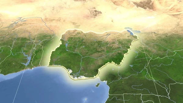 Nigeria Zijn Buurt Afstandelijk Schuin Perspectief Vorm Gloeide Satellietbeelden — Stockfoto