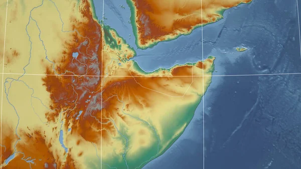 Somaliland Sousedství Vzdálená Perspektiva Obrysem Země Mapa Topografického Reliéfu — Stock fotografie