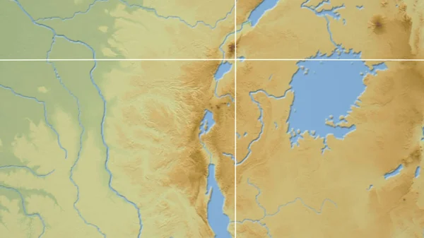 Rwando Sousedství Vzdálená Perspektiva Bez Obrysu Barevná Fyzická Mapa — Stock fotografie