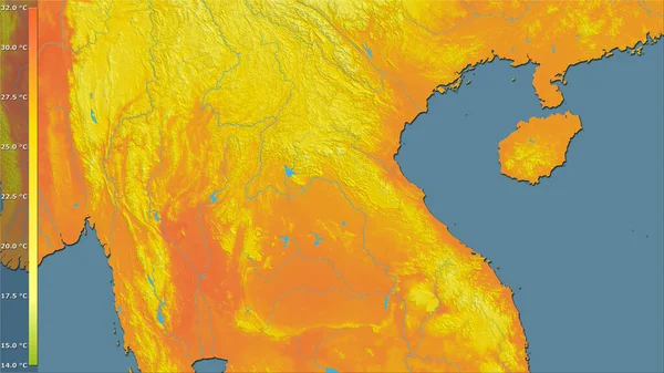 Legmelegebb Negyedek Átlaghőmérséklete Laosz Területén Sztereográfiai Vetületben Legendával Raszterrétegek Nyers — Stock Fotó
