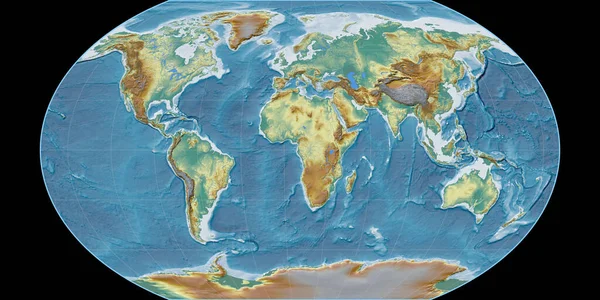 World Map Kavraisky Vii Projection Centered East Longitude Topographic Relief — Stock Photo, Image