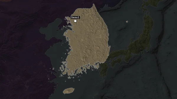 Het Gemarkeerde Gebied Van Zuid Korea Met Hoofdpunt Label Gedeukte — Stockfoto