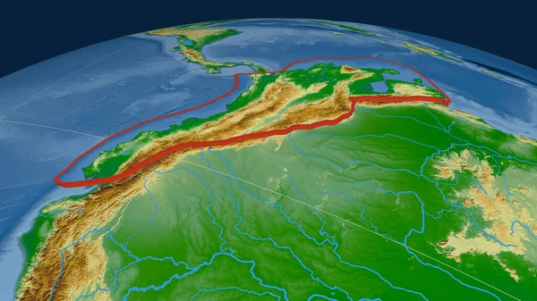 北アンデスの地殻プレートは 地球上で押し出されました 地図の色だ 3Dレンダリング — ストック写真