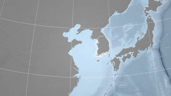 Coreia Sul Bairro Perspectiva Distante Com Contorno País Mapa Elevação — Fotografia de Stock