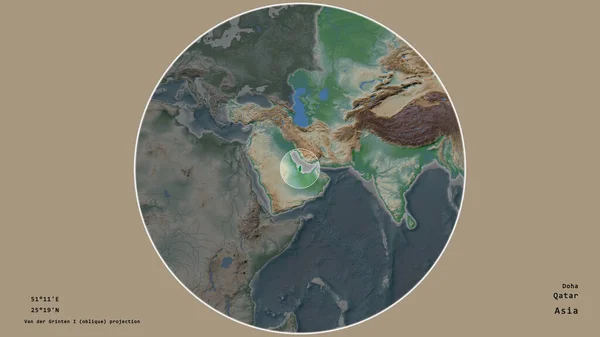Zona Qatar Marcada Con Círculo Mapa Gran Escala Del Continente — Foto de Stock