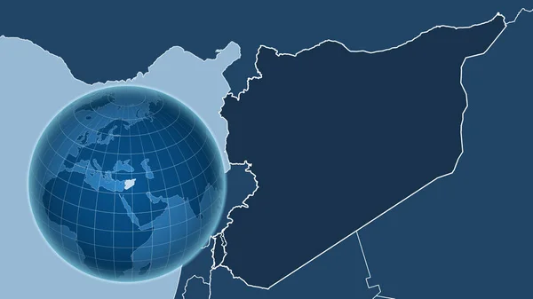 Syrië Globe Met Vorm Van Het Land Tegen Gezoomde Kaart — Stockfoto