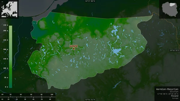 Warmian Masurian Voivodato Polonia Datos Sombreado Colores Con Lagos Ríos — Foto de Stock