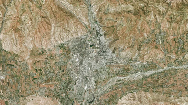 Dushanbe Oblast Tádžikistánu Satelitní Snímky Tvar Rýsoval Jeho Venkovské Ploše — Stock fotografie