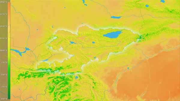 Mittlere Schwankung Der Tagestemperatur Raum Kirgisistan Der Stereographischen Projektion Mit — Stockfoto