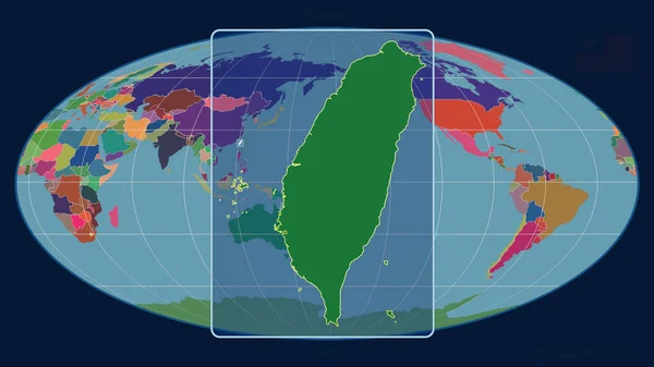 Zoomed Widok Tajwan Zarys Linii Perspektywicznych Wobec Globalnej Mapy Projekcji — Zdjęcie stockowe