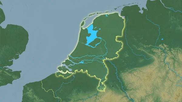 Obszar Niderlandów Topograficznej Mapie Ulg Projekcji Stereograficznej Surowa Kompozycja Warstw — Zdjęcie stockowe