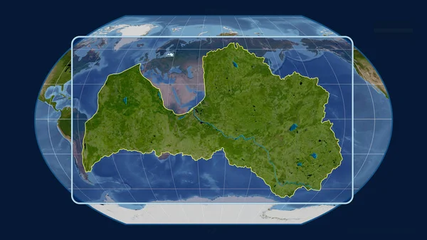 Zoomed View Latvia Outline Perspective Lines Global Map Kavrayskiy Projection — Stock Photo, Image