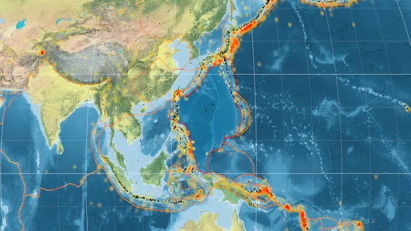 Lempeng Tektonik Laut Filipina Diuraikan Pada Peta Topografi Global Dalam — Stok Foto