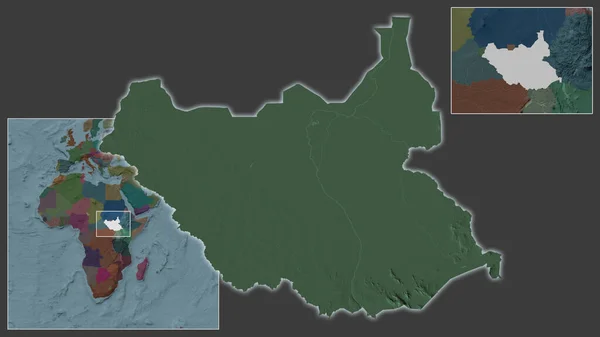 Крупный План Южного Судана Расположение Регионе Центре Крупномасштабной Карты Мира — стоковое фото