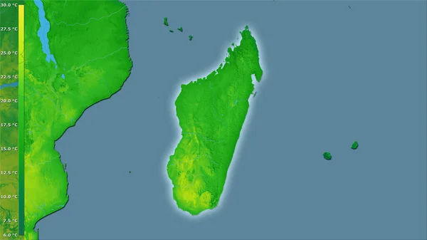 Madagaskar Bölgesinde Efsanevi Stereografik Projeksiyondaki Ortalama Yıllık Sıcaklık Değişimi Işık — Stok fotoğraf