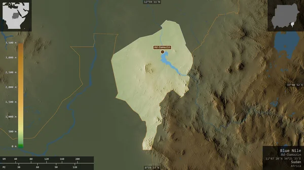 Nilo Azul Estado Sudán Datos Sombreado Colores Con Lagos Ríos — Foto de Stock
